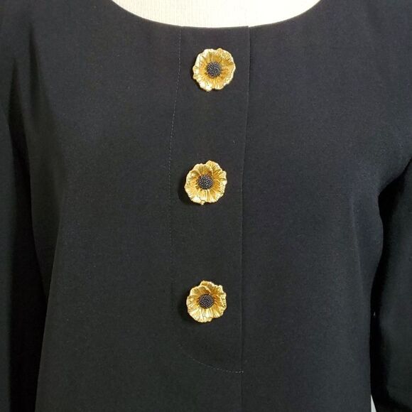 Evan-picone black vintage dress, Size 10..long sleeves. Fabulous button. Goth - Picture 2 of 9